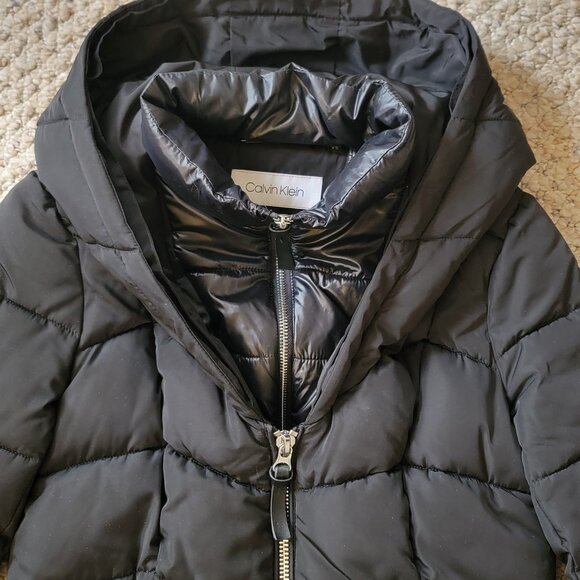 Calvin Klein Puffer Coat w/Attached Bib Hooded Faux Fur Jacket - Picture 4 of 16